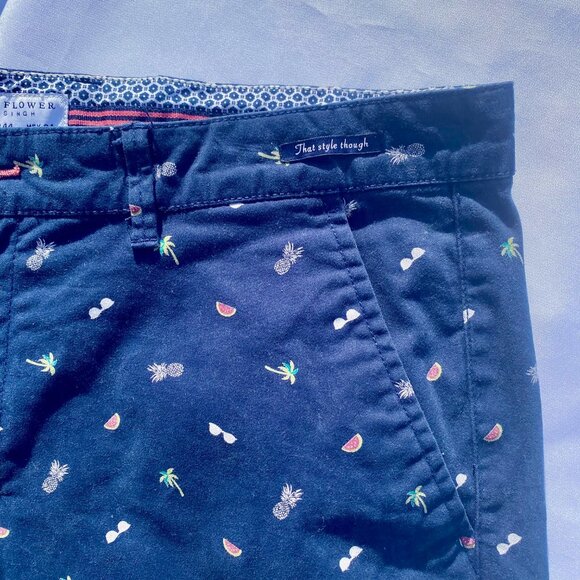 Denim & Flowers Ricky Singh Men's Stretch Navy Flat Front Hawaiian Shorts Sz 34 - Picture 4 of 9